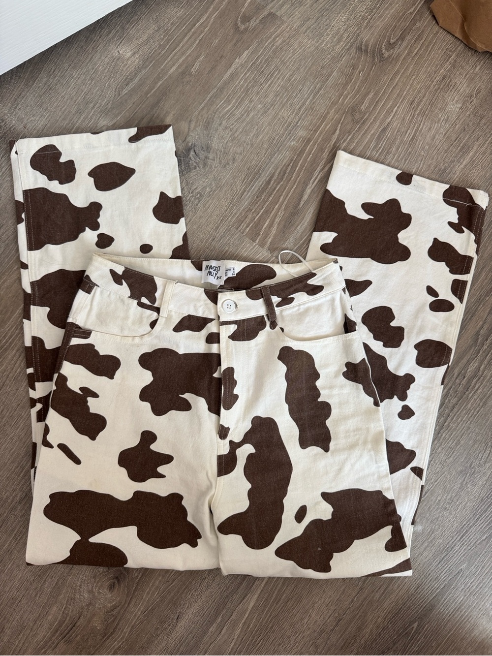 Princess Polly Cream & Brown Cow Print Jeans